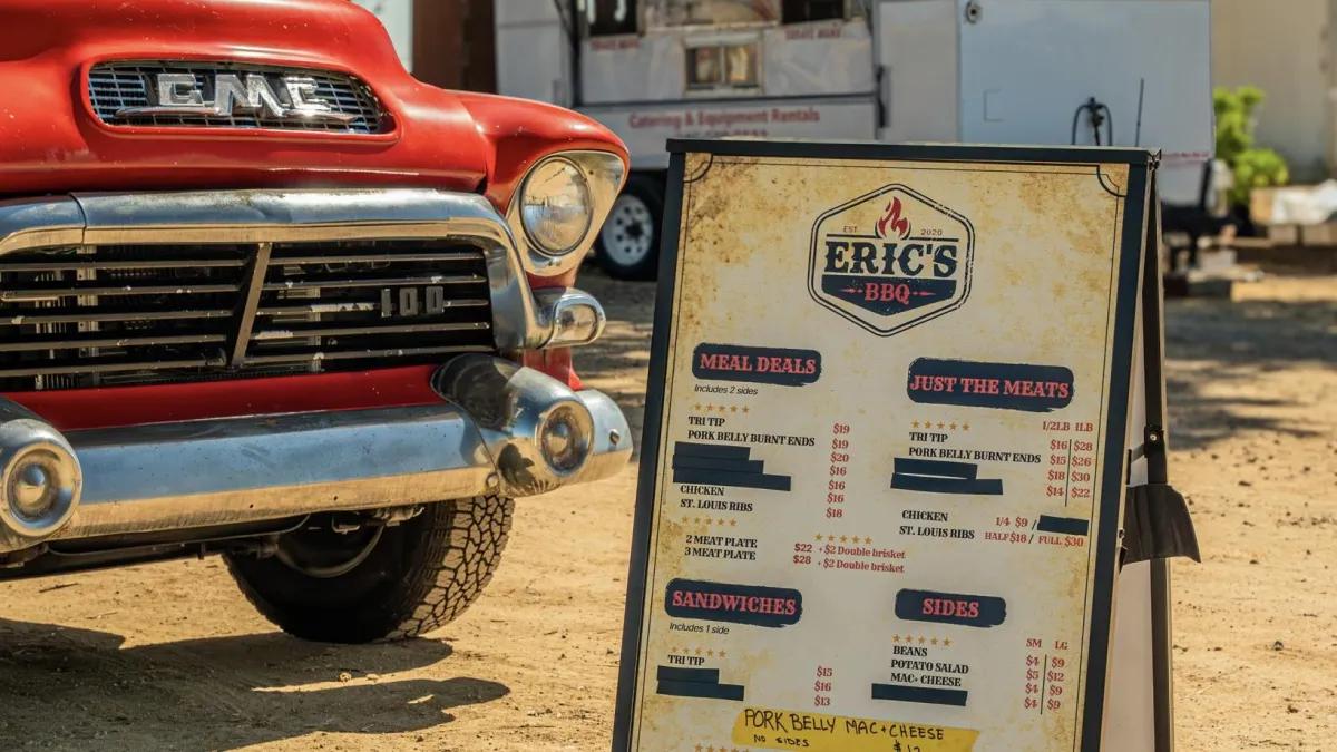 The Eric's BBQ truck and menu board